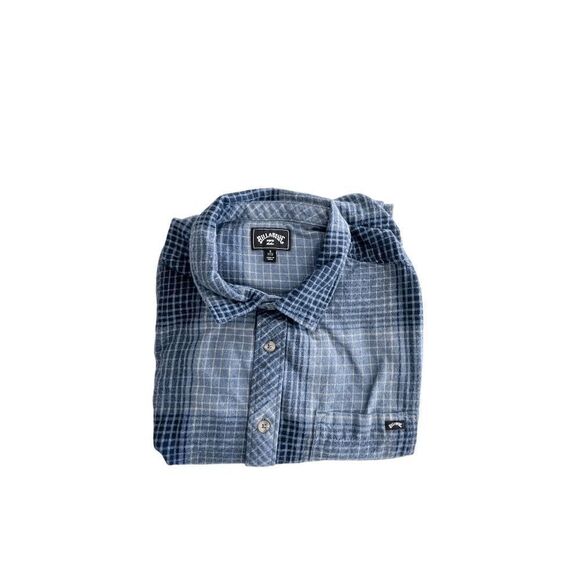 Billabong Men's Slate Blue Coastline Plaid Flannel One Pocket Shirt Size S - Picture 8 of 8
